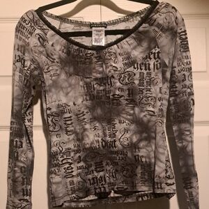 Gray Graphic Women's Power LineTop Black & gray Calligraphy Design